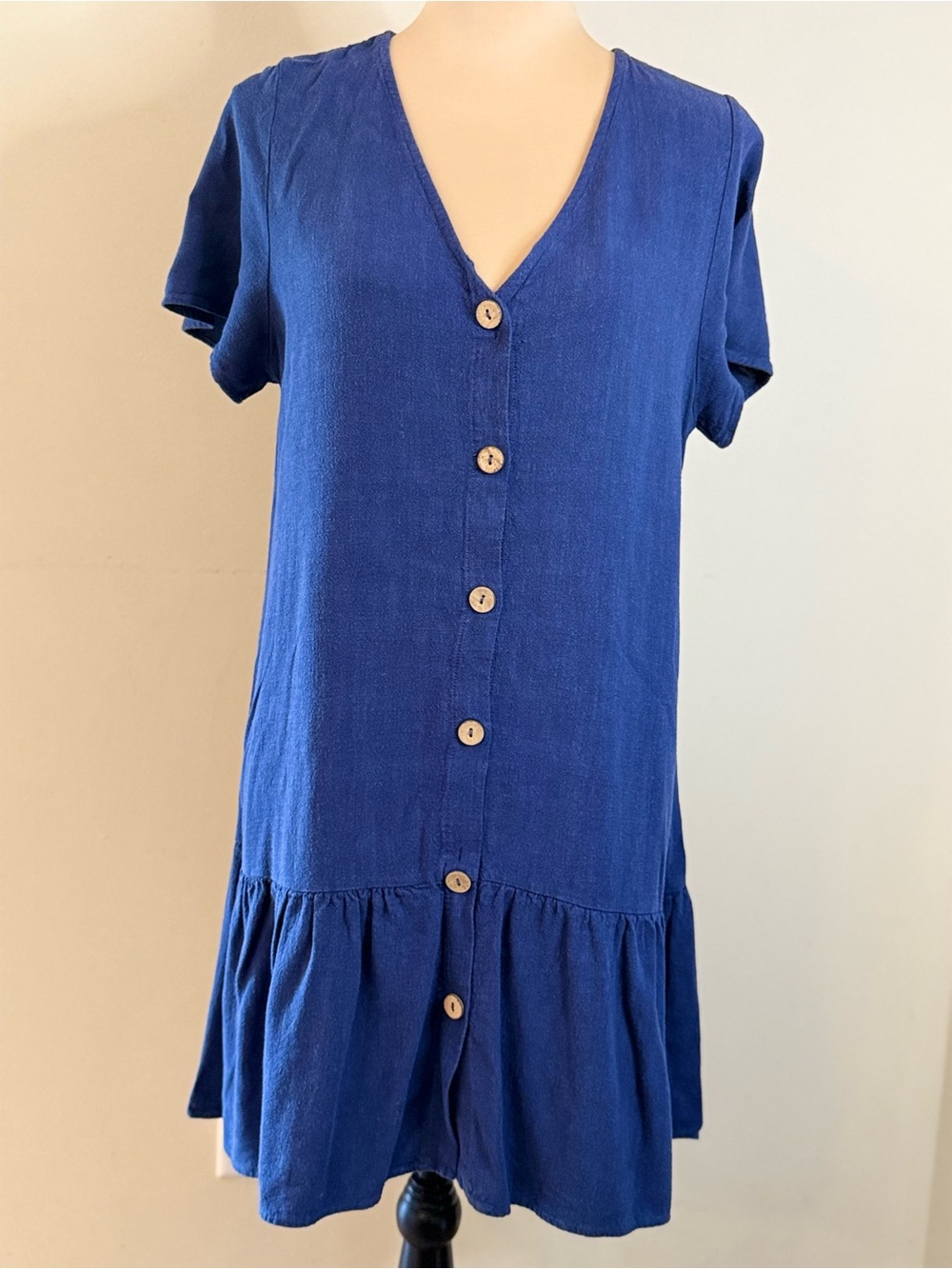 Newbury Kustom linen blend midi shift dress deep blue SZ LG small flaw